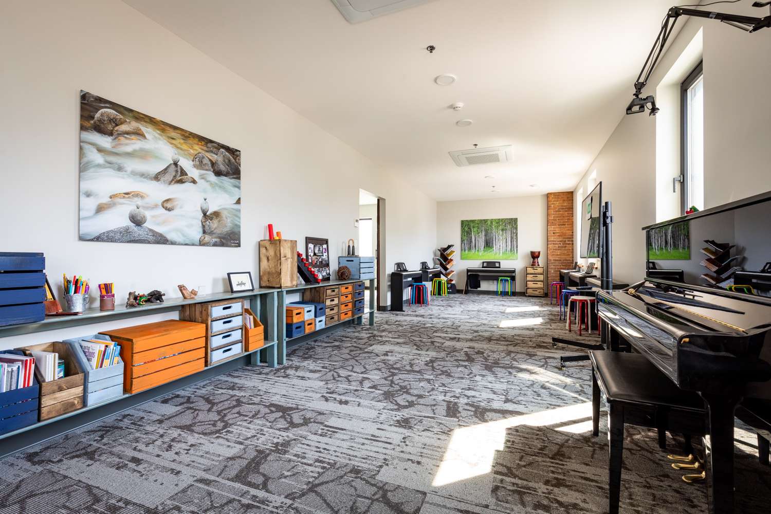 Piano group lesson classroom in music school